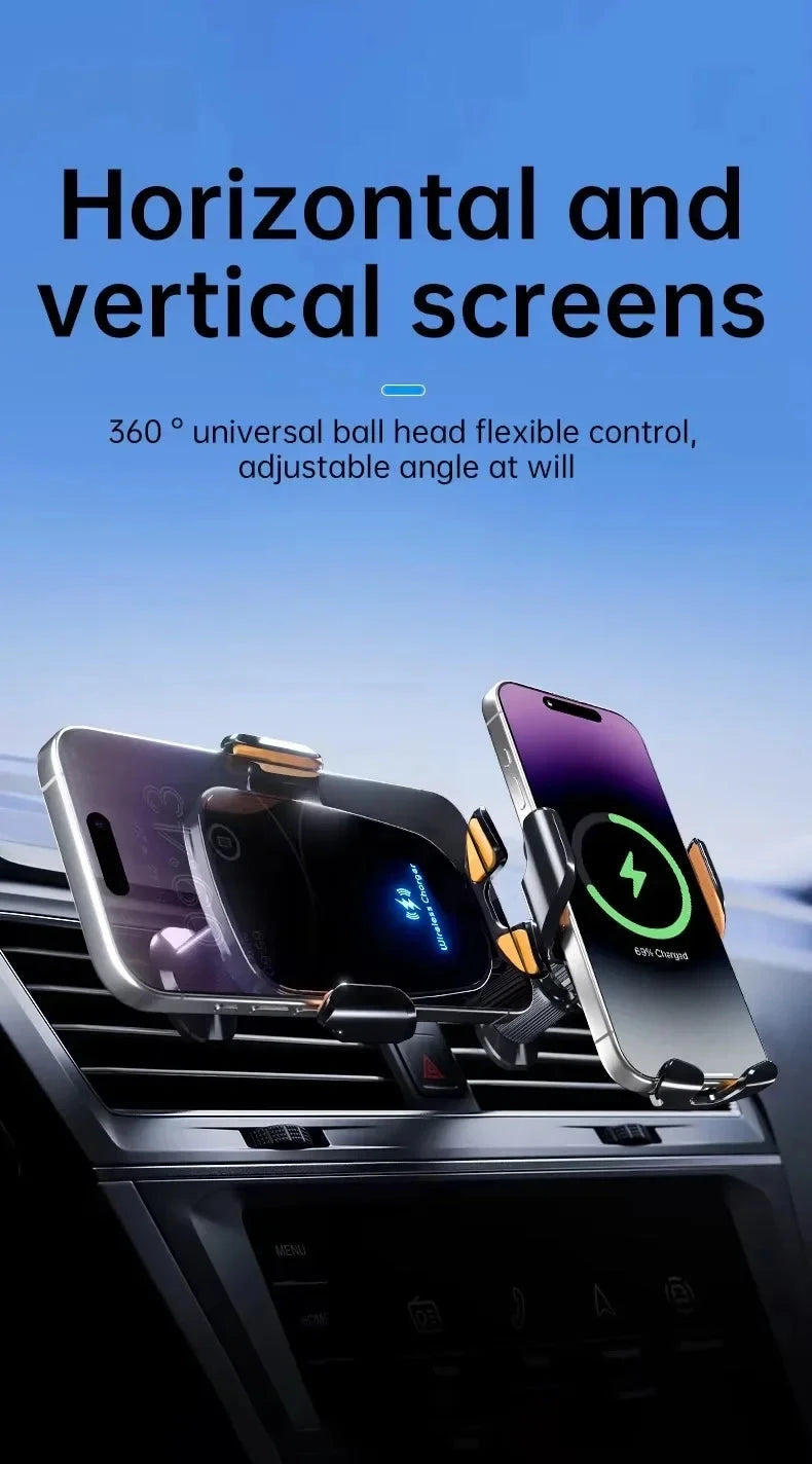 UYUXIO Wireless Car Charger Fast Charge Manual Clamping Air Vent Car Phone Holder for Samsung Android Phones iPhone 16 15 14 13