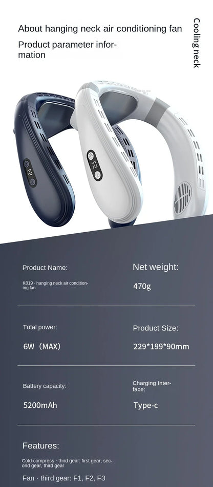 2024 New Neck Air Conditioner Portable Neck Fan Rechargeable Semiconductor Cooling Bladeless Fan Wearable Cooler multi purpose