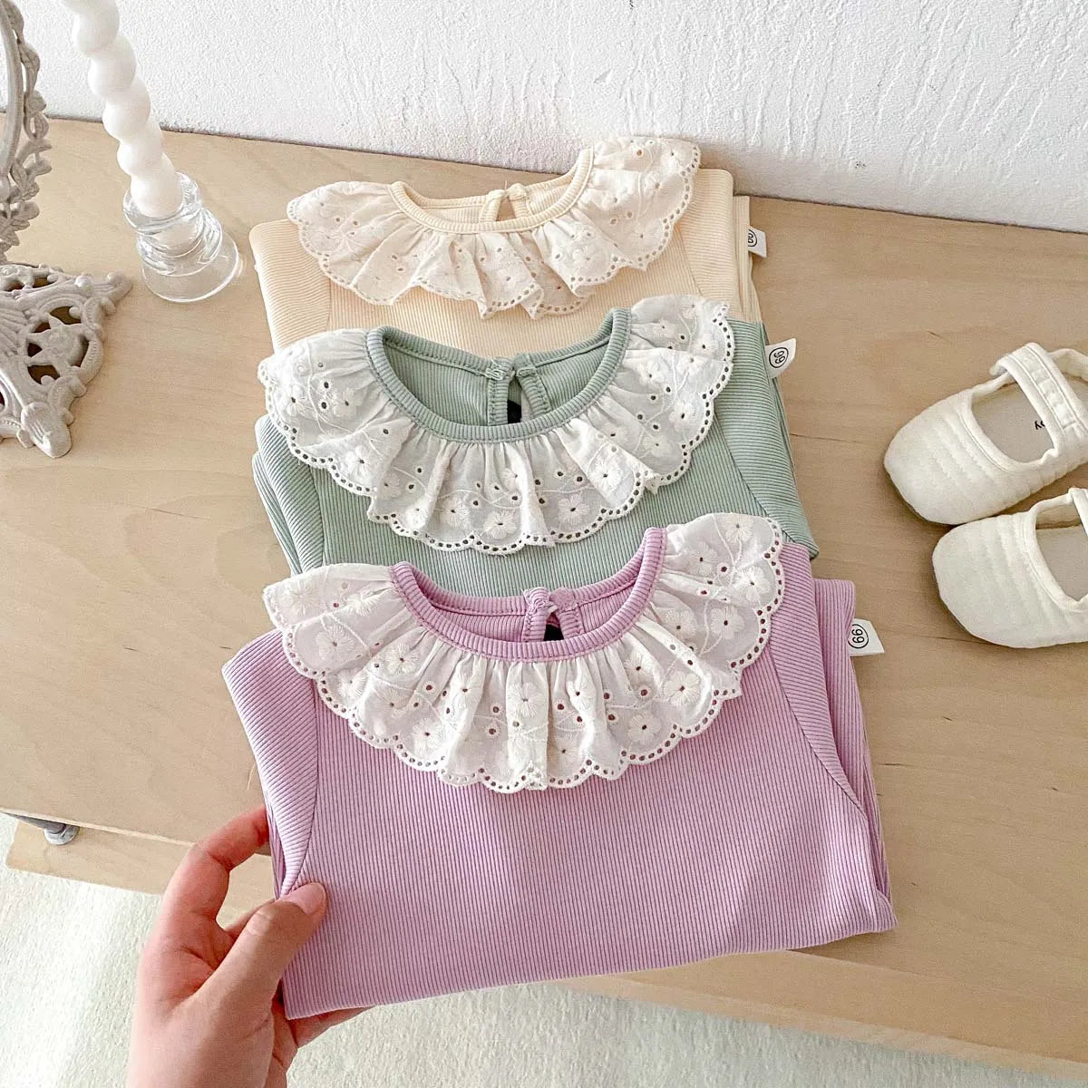 Spring and Autumn Baby Girl Solid Color Cute Doll Collar Long Sleeve Jumpsuit Baby Girl Autumn Jumpsuit - AMULET RING STORE