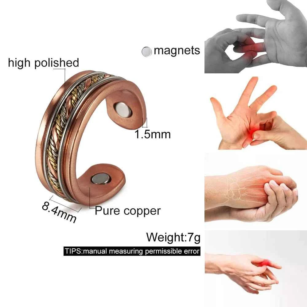 Vinterly Pure Copper Magnetic Rings Twisted Lines Wide 8.4mm Health Energy Finger Cuff Adjustable Jewelry High Magnet Resizable