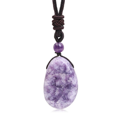 Casual Simple Natural Water Droplet Pendant Necklace Amethyst Opal Obsidian Red Agate Pendant Adjustable Cord Chain Necklace