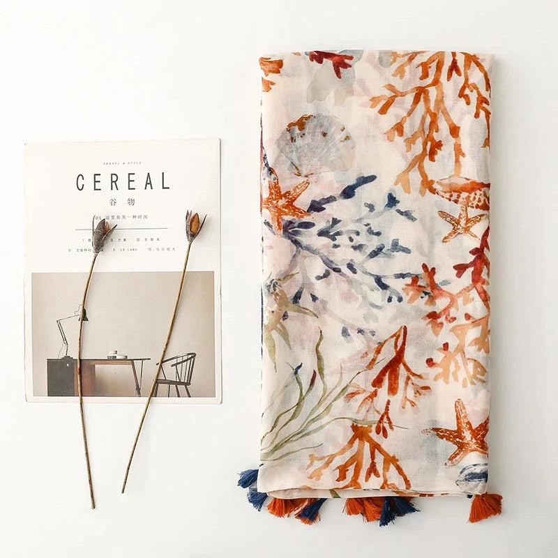 Retro Bohemian Styles Women Scarf Summer Beach Shawl Cotton Linen Feeling Tassel Pashmina Muslim Hijab Wrap Lady Viscose Scarf