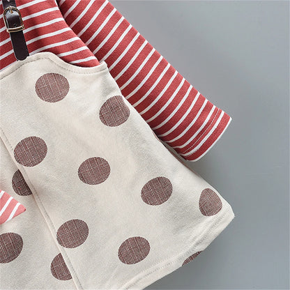 Spot Girls Dress Autumn Children Wear New Fashion Polka Dot Print Bow Long Sleeve Fake Two-piece Children's Skirt - AMULET RING STORE