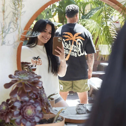 Barbell Brigade PALM TREE TEE Muscle Fitness Casual T-shirt Summer Men's Athleisure Workout Shirts Gym Sport Unisex Shirt Tops - AMULET RING STORE