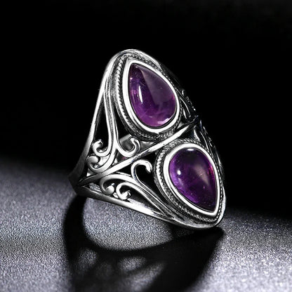 Luxury Vintage Ring Natural Amethyst Rings S925 Silver Jewelry Wedding Anniversary Party Ring Gifts for Women