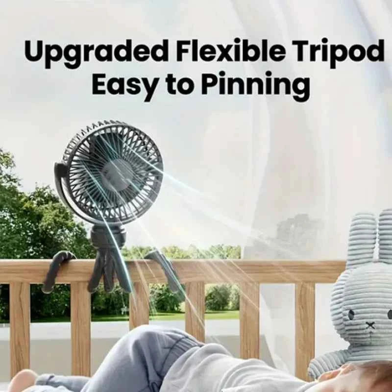 Portable Oscillating Pram Fan Mini Handheld Personal Car Seat Baby Fan with Flexible Tripod Clip-on USB Battery Operated