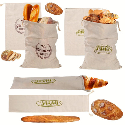 1/6pcs Reusable Linen Bread Bag Baking Storage Container for Toast Unbleached Preservation Bag with Drawstring Kitchen Organizer - AMULET RING STORE