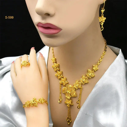 ANIID Africa Luxury Charm Necklace Sets With Tassel for Lady Indian Bridal Nigeria 24k Gold Plated Jewelry Set Party Gifts