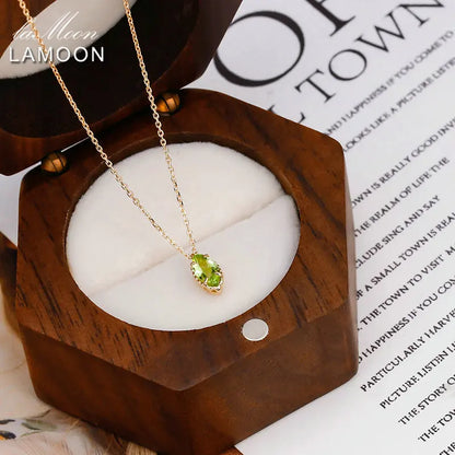 LAMOON Natrual Peridot Necklace For Women Gemstone Pendant 925 Sterling Silver Gold Plated Fine Jewelry August Birthstone Gift