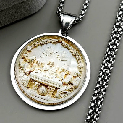 Thirteen Apostles Of Judaism Glass Pendant Necklace For Women Men Stainless Steel Gold Color Chain The Last Supper Jewelry Gift