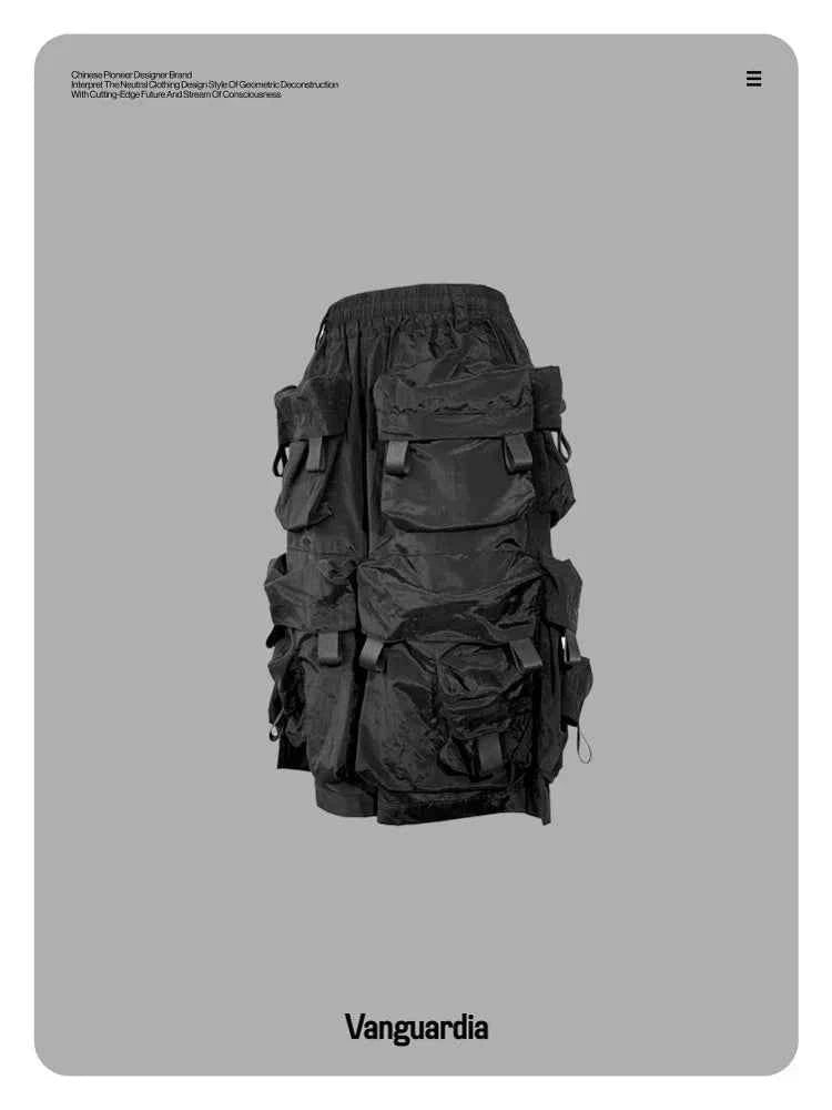 Mauroicardi Spring Summer Cool Handsome Thin Black Nylon Cargo Shorts for Men with Many Pockets Luxury Emo Techwear Clothes 2025