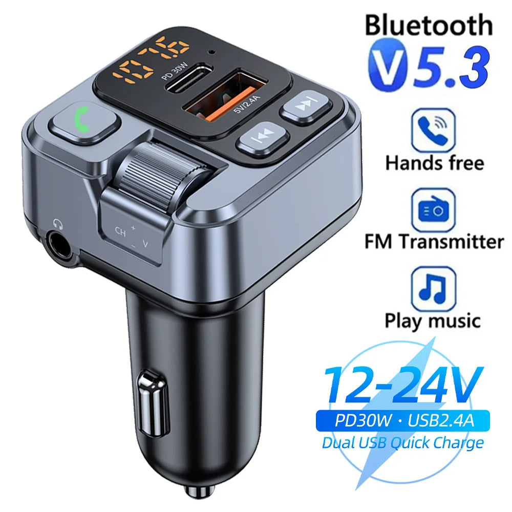 Car Bluetooth Receiver USB U Disk Read PD20w Fast Charging Digital Display Car Mobile Phone Adapter FM Transmiter For Cellphones - AMULET RING STORE