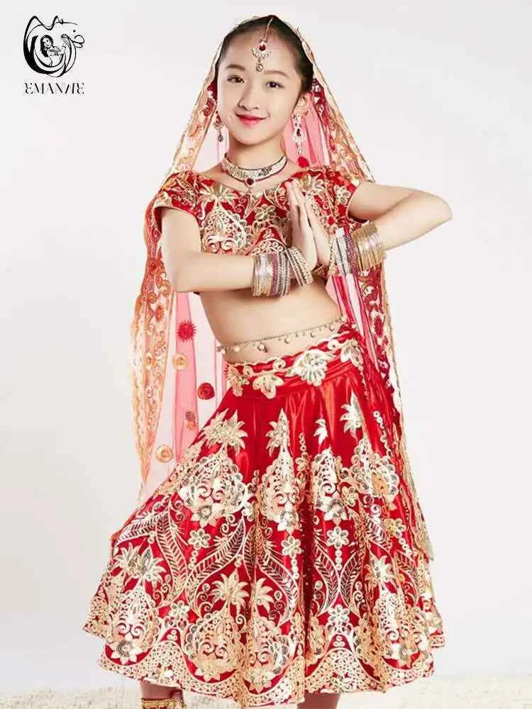 Yiman exotic Indian dance ethnic style children's dance costume, sari embroidery Tang costume, big swing skirt, Lengha set