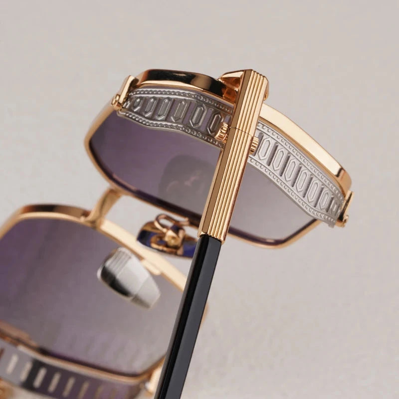 Alloy Rectangle Gradient Sunglasses for Men and Women Retro High Quality Brand Designer UV400 Outdoor Handmade Trendy Eyeglasses