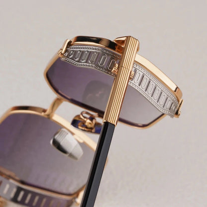 Alloy Rectangle Gradient Sunglasses for Men and Women Retro High Quality Brand Designer UV400 Outdoor Handmade Trendy Eyeglasses