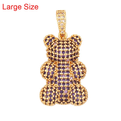 Luxury Fine Inlaid Rainbow Cubic Zirconia Charm Pendant,Cute Bear Jewelry Necklace Bracelet Making Wholesale Supplies M85 - AMULET RING STORE