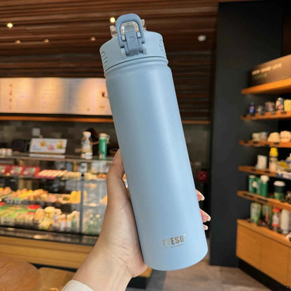 Tyeso 600/750ML Thermos Bottle With Straw Stainless Steel Car Thermal Cup Sports Water Bottles Keeps Cold and Hot Thermal Mug