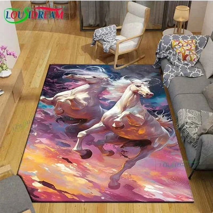 3D Fashion Exquisite Painting Horse Printed Carpet Living Room Anti-Skid Area Rug Kids Bedroom Mats Yoga Mat Large Carpet Decor