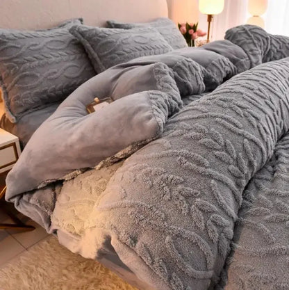 Home Textiles Velvet Flannel Bedding Set Plush Solid Color Duvet Cover Fluffy Reversible Plush Bedding Set Warm for Winter King
