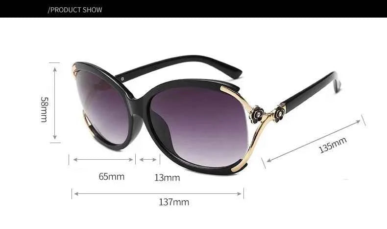 Women’s Sexy Retro Sunglasses Gradient Sun Glasses Round Large-Framed Brand Designer Style with Camellia Hollow-out Accents