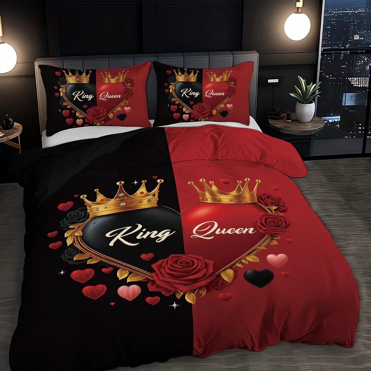 3pcs Love couple pattern printed bedding set, 1*quilt cover+2*pillowcase, suitable for couples and adults bedrooms - AMULET RING STORE