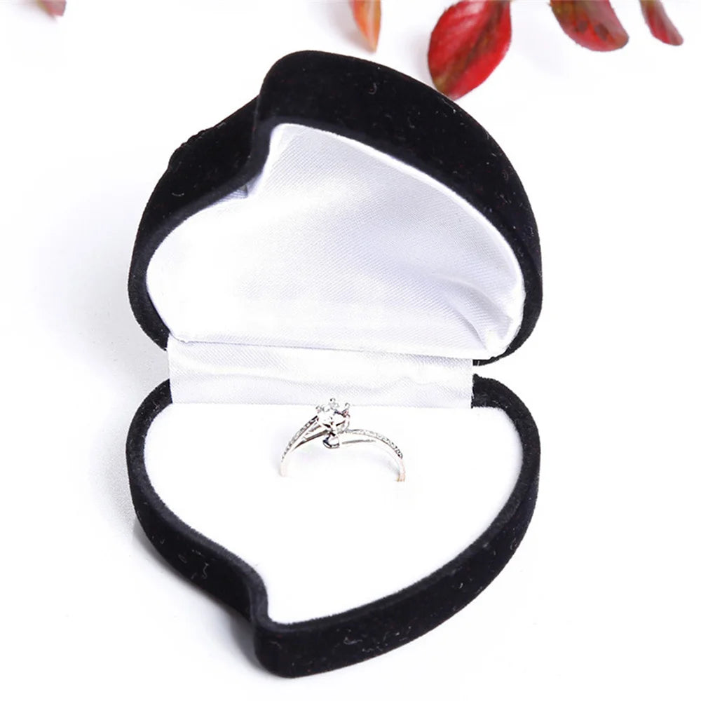 Heart-Shaped Velvet Jewelry Box Rose Flower Valentine'S Day Engagement Proposal Wedding Ring Box Gift Box Jewelry Organizer Case - AMULET RING STORE