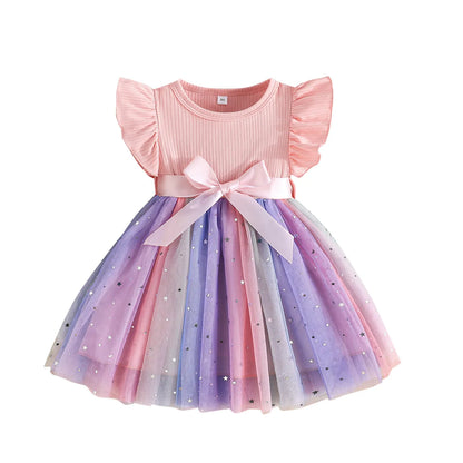 Baby Girl Cute Dress New Summer Toddler Kids Mesh Tutu Dresses Sequin Bow Children Birthday Party Dress Baby Girls Tulle Clothes