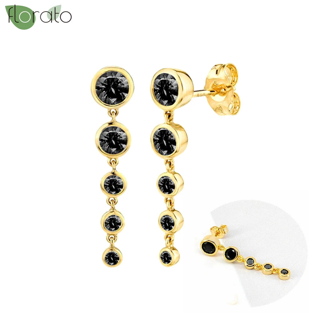 925 Sterling Silver Needle Fashion Round Pendant Small Earrings Luxury Gold Hoop Earrings for Women Premium Black Jewelry Gifts - AMULET RING STORE