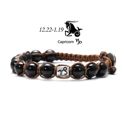 12 Zodiac Natural Stone Obsidian Hand-Woven Bracelets Cancer  Pisces Men's Bracelets Couples Friendship Jewelry pulseras hombre