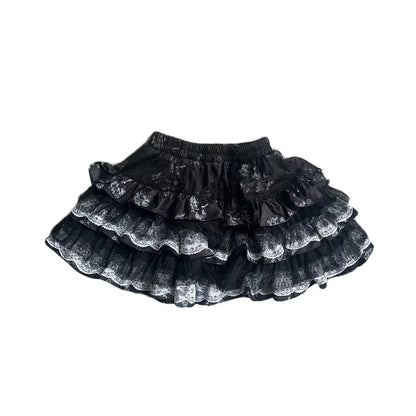 New Skirt Subculture Y2k Japanese Miniskirt Black Punk Harajuku Retro Mini Dress Party Skinny Lace Layered Puff A-line Skirts - AMULET RING STORE