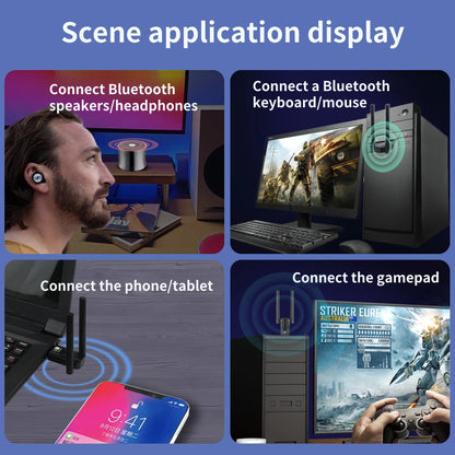 150m Bluetooth 5.4 USB Adapter 5.3 Dongle Driver Free for Windows 11/10/8.1 Mouse Keyboard Audio Receiver Transmitter Bluetooth - AMULET RING STORE