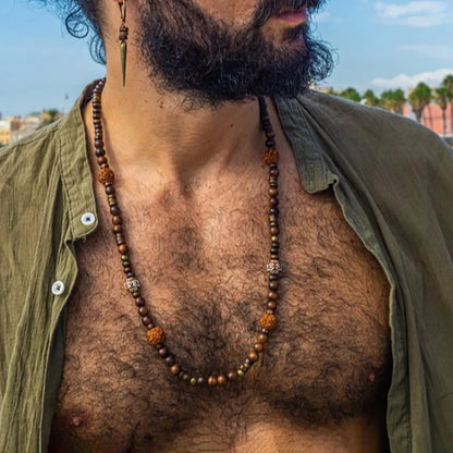 1PC Men's Retro Ethnic Style Africa Stone Necklace for Men Hippie Bohemia Long Beaded Necklace Man Tribal Jewelry Collar Hombre