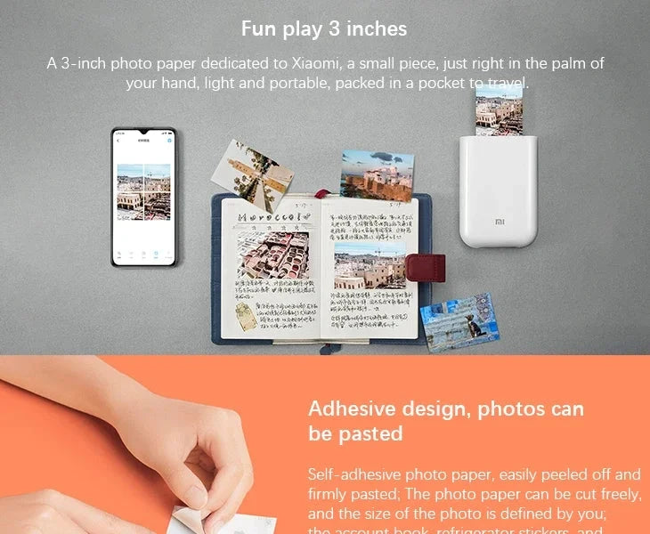 Original 100% Xiaomi ZINK Pocket Printer Paper Self-adhesive Photo Print 50pcs Sheets Xiaomi 3-inch Mini Pocket Photo Printer
