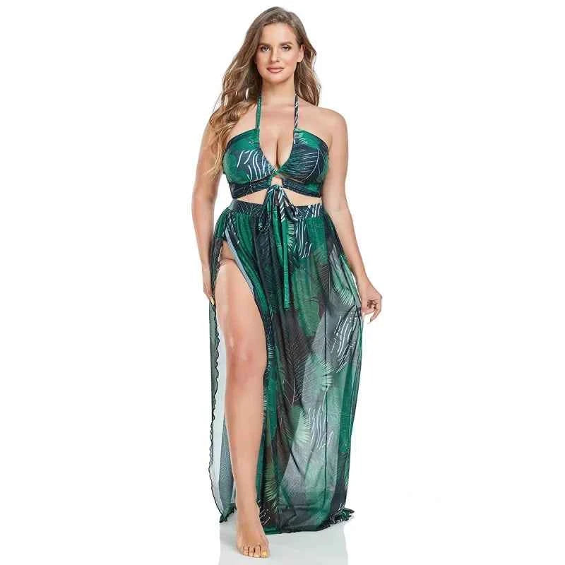 Sexy Women Bikini Sets Plus Size 3 Piece Swimsuits High Waist Pareo Big Bathing Suits Swimwear Padded Ladies Beach Dress