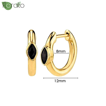 925 Sterling Silver Needle Fashion Round Pendant Small Earrings Luxury Gold Hoop Earrings for Women Premium Black Jewelry Gifts - AMULET RING STORE