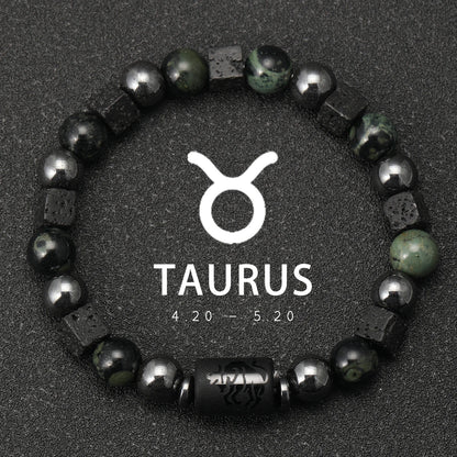 12 Zodiac Signs Natural Stone Bracelets Taurus Cancer Virgo Pisces Bracelets Ladies Men Couples Gift Bracelet aquarius