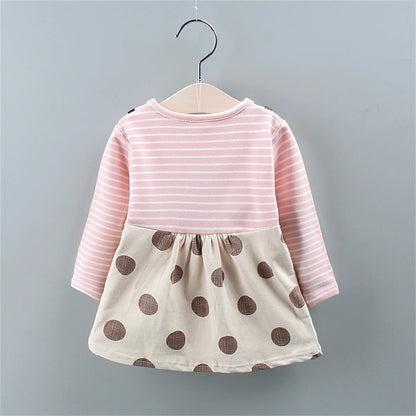 Spot Girls Dress Autumn Children Wear New Fashion Polka Dot Print Bow Long Sleeve Fake Two-piece Children's Skirt - AMULET RING STORE