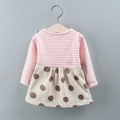 Spot Girls Dress Autumn Children Wear New Fashion Polka Dot Print Bow Long Sleeve Fake Two-piece Children's Skirt - AMULET RING STORE