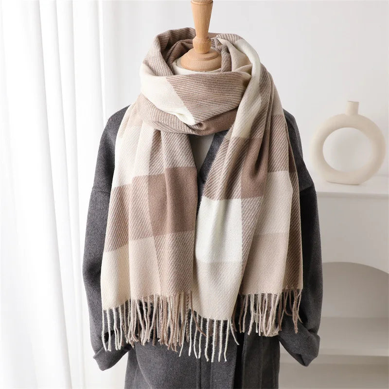 Plaid Imitation Cashmere Blanket Winter Women Scarf Designer Thick Warm Pashmina Shawl Wraps Tassel Poncho Stoles Echarpe Unisex