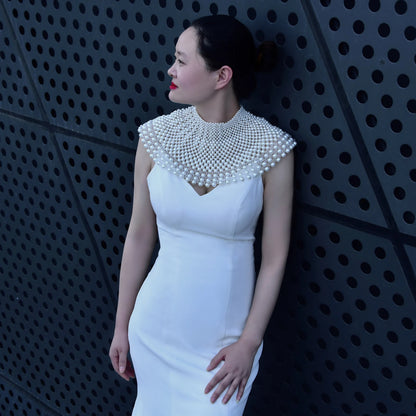 VG68 Pearls Necklace Beaded Neck Chain Bridal Covered Body Chain Women Accessories Off Shoulder Bolero Neck Chain Decoration - AMULET RING STORE