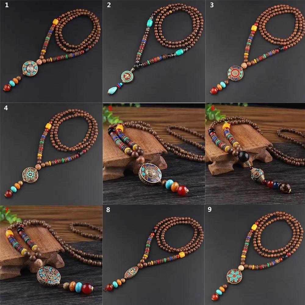 Fashion Long Sweater Pendant Chain Wooden Beaded Tassel Boho Bohemian Necklace Jewelry Nepal Wood Beads Pendant Necklace