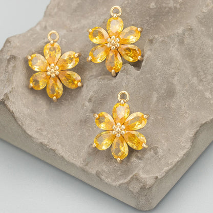 GUFEATHER,6pcs/lot,MC78,jewelry accessories,18k gold plated,nickel free,copper,zircon,hand made,flower shape,charms,diy pendants - AMULET RING STORE