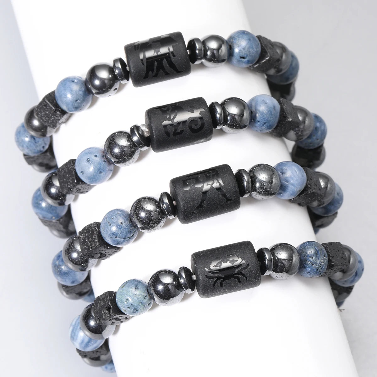 12 Constellation Natural Blue Coral Lava Stone Stone Beads Bracelet For Men Couple Rope Friendship Zodiac
