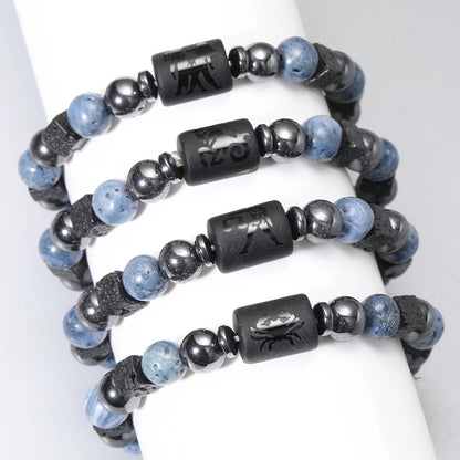 12 Constellation Natural Blue Coral Lava Stone Stone Beads Bracelet For Men Couple Rope Friendship Zodiac