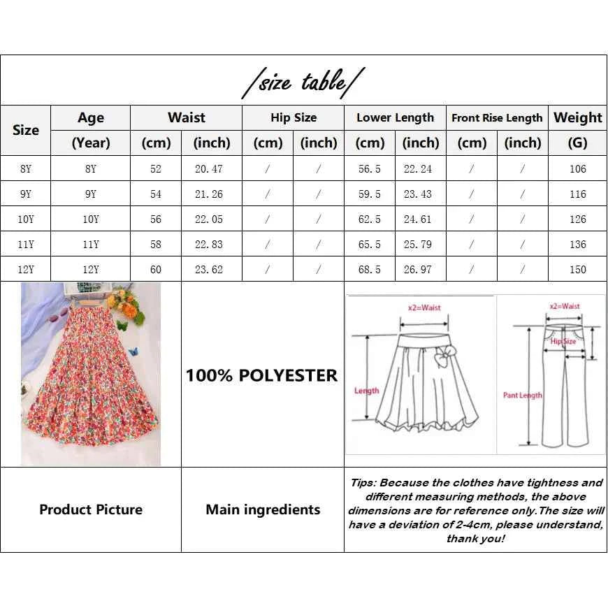 Long Skirt Teens Girls Clothing 8 9 10 11 12 Y Summer Style Casual Fashion Floral Butterfly A-Line Birthday Gift Children Skirt