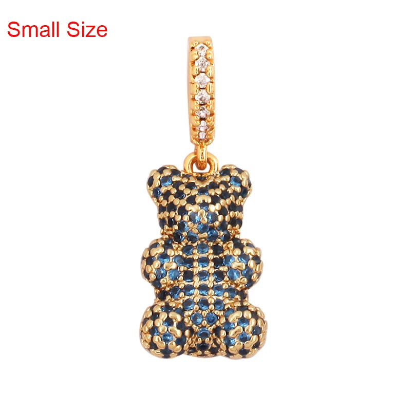 Luxury Fine Inlaid Rainbow Cubic Zirconia Charm Pendant,Cute Bear Jewelry Necklace Bracelet Making Wholesale Supplies M85 - AMULET RING STORE