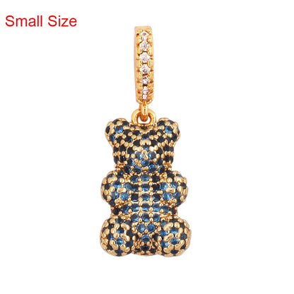 Luxury Fine Inlaid Rainbow Cubic Zirconia Charm Pendant,Cute Bear Jewelry Necklace Bracelet Making Wholesale Supplies M85 - AMULET RING STORE