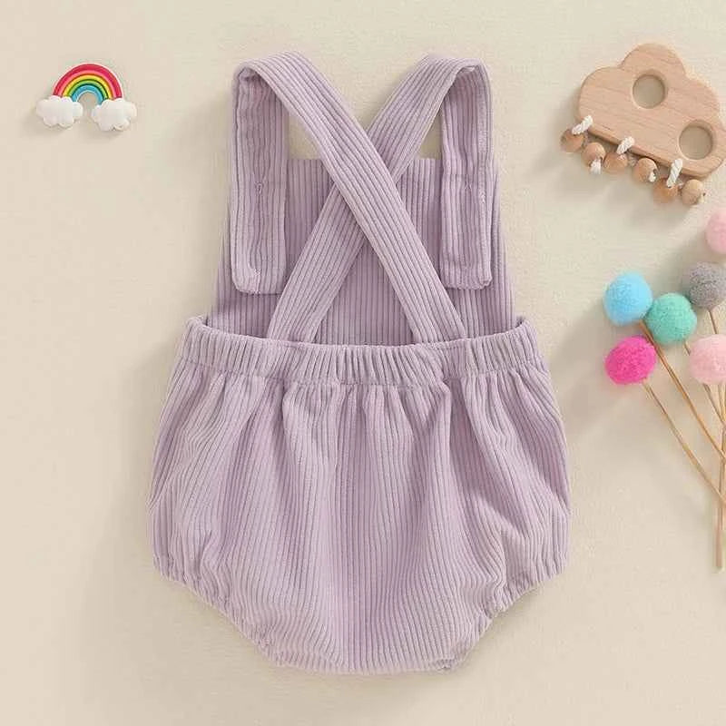 Infant Baby Girl Boy Overalls Rompers Summer Rainbow/Strawberry Embroidery Sleeveless Square Neck Suspender Ribbed Romper - AMULET RING STORE