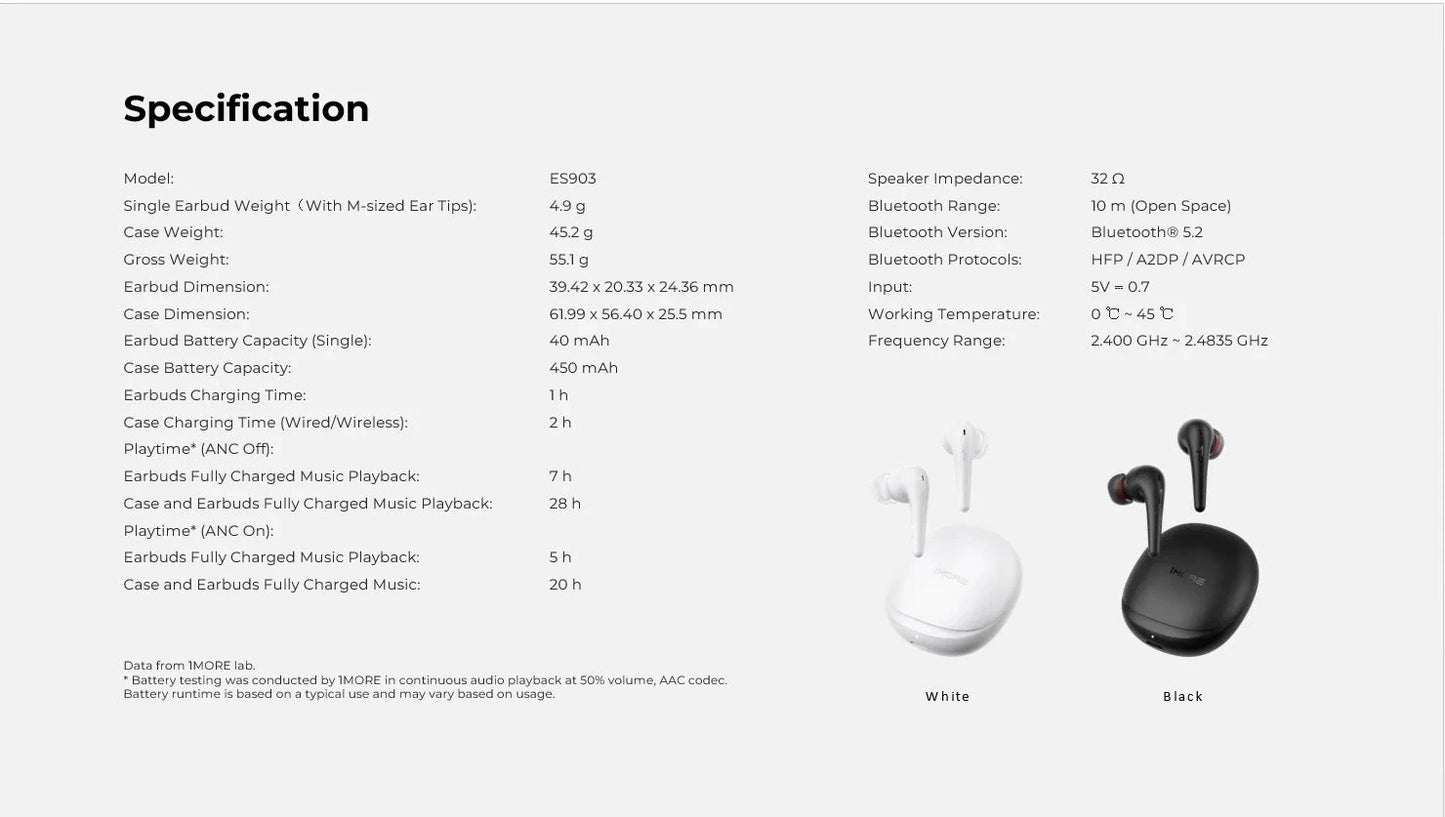 1MORE Aero Ear buds Noise Cancellation Bluetooth 5.2 flash-sale  Clear Calls 28h Playtime  Wireless Charging headset  electronic