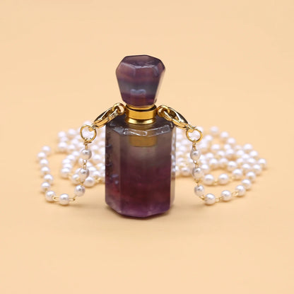 Natural Amethysts Perfume Bottle Pendant Necklace Pearl Chains Essential Oil Diffuser Agates Pendant Necklace For Women Jewerly - AMULET RING STORE